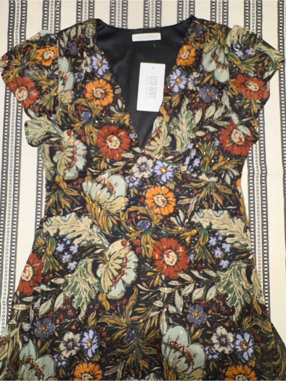 12th Tribe Black Floral Deep V-Neck Tiered Maxi Dress, Large, NWT - Picture 8 of 15